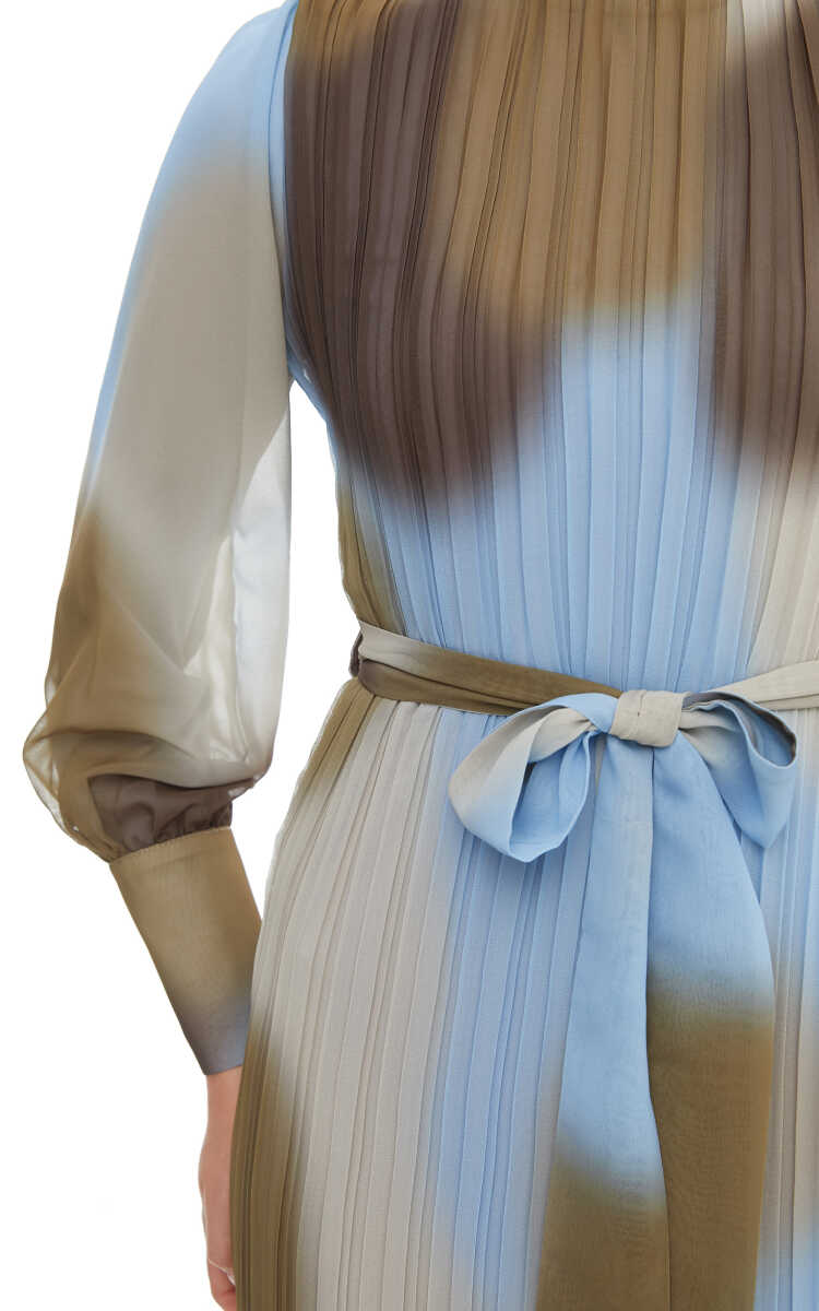 2425110 Piliseli Kuşaklı Şifon Elbise