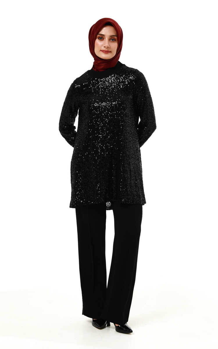 2512427140 Ribanalı Payet Tunik & Pantolon Takım