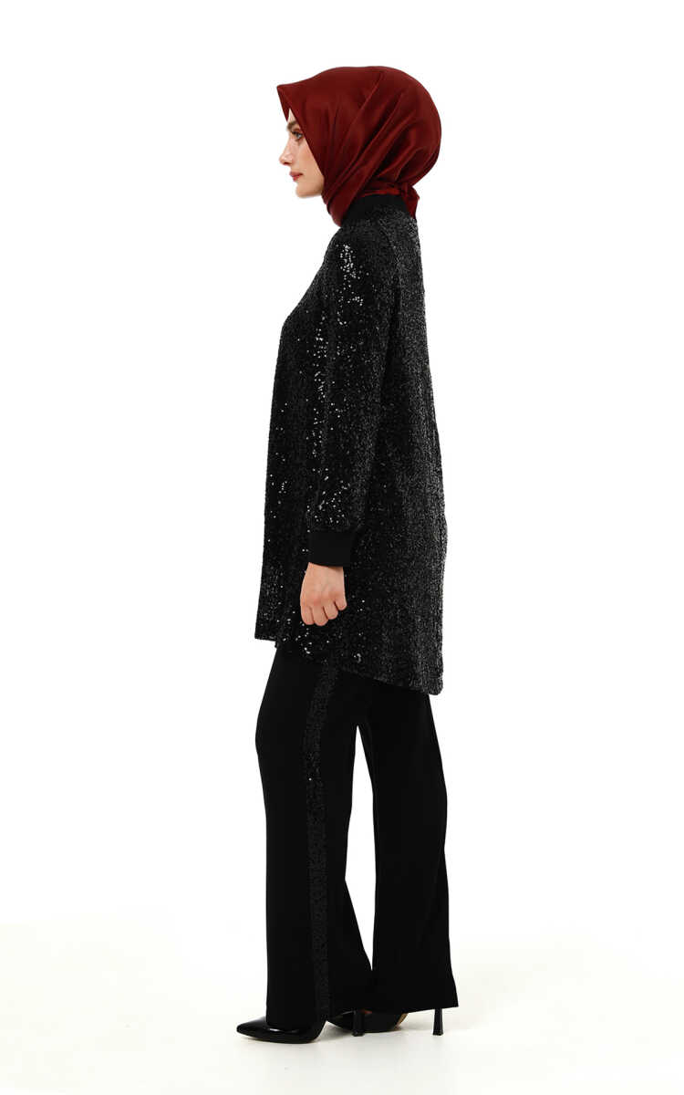 2512427140 Ribanalı Payet Tunik & Pantolon Takım