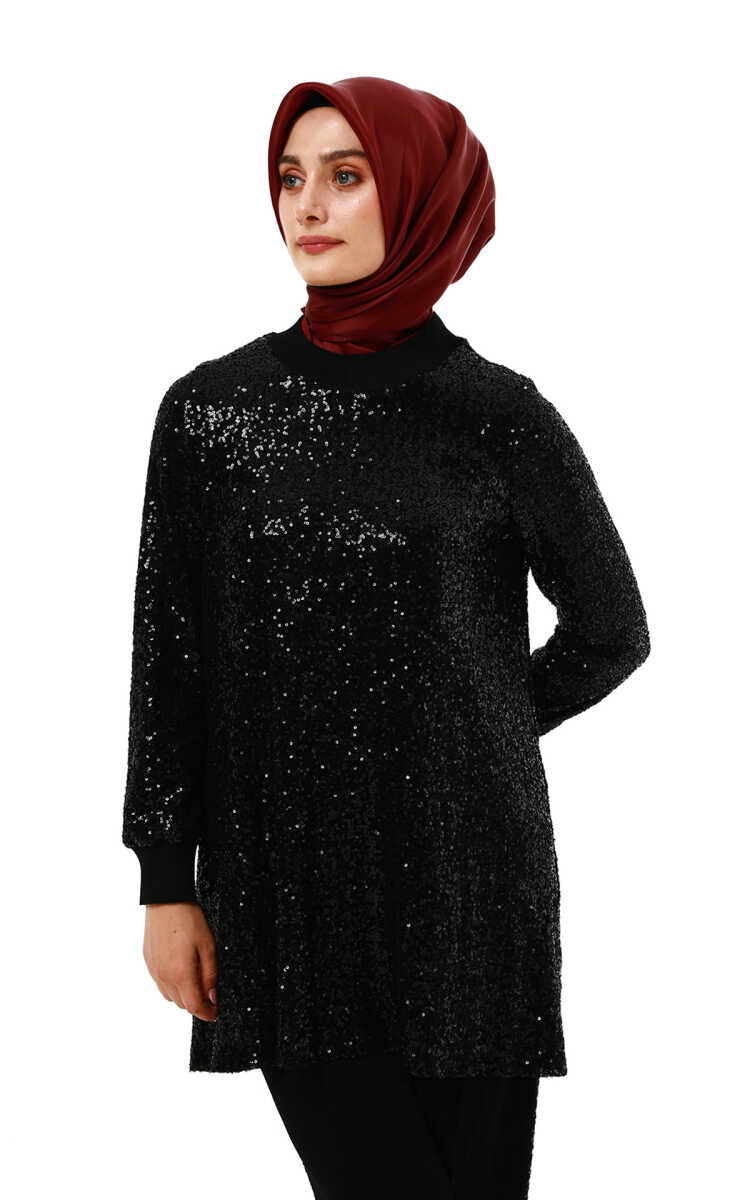 2512427140 Ribanalı Payet Tunik & Pantolon Takım