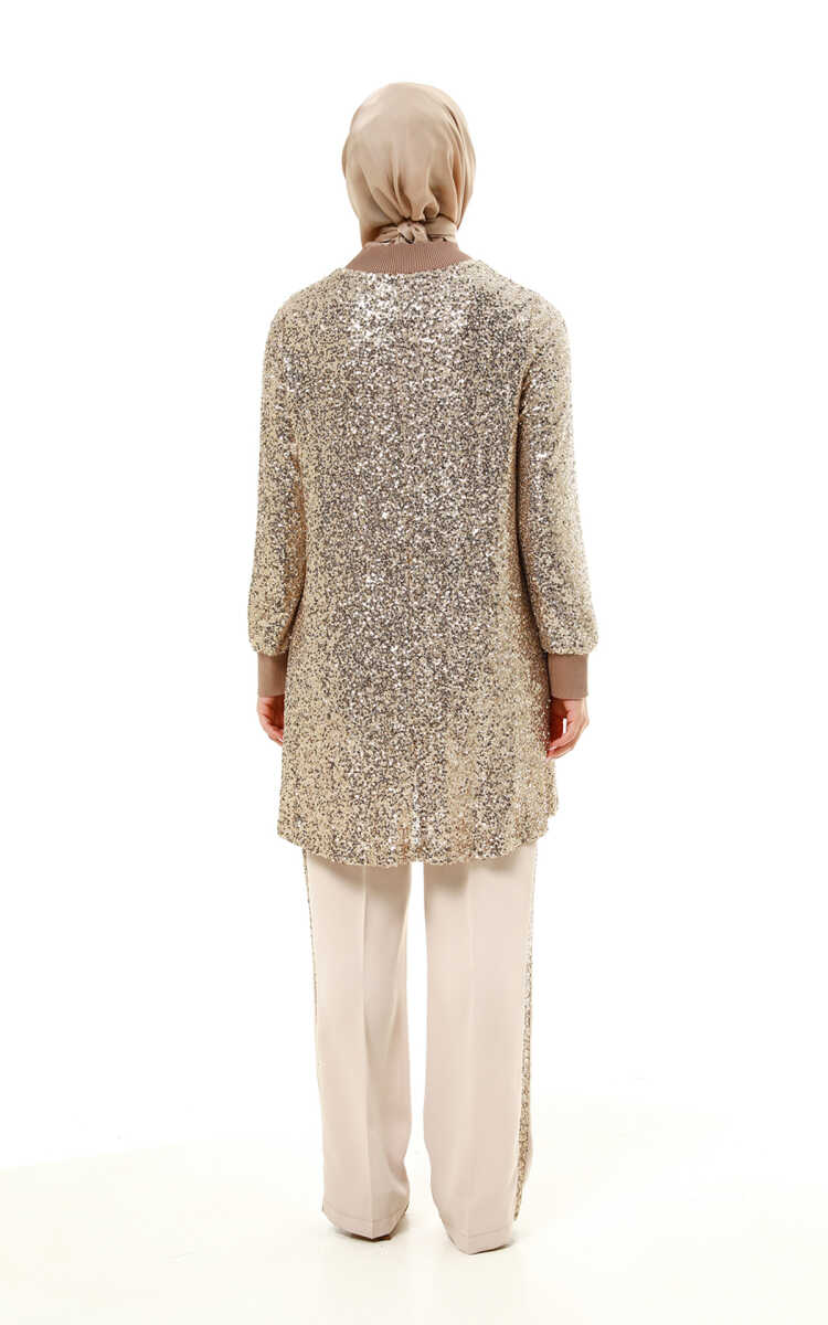 2512427140 Ribanalı Payet Tunik & Pantolon Takım