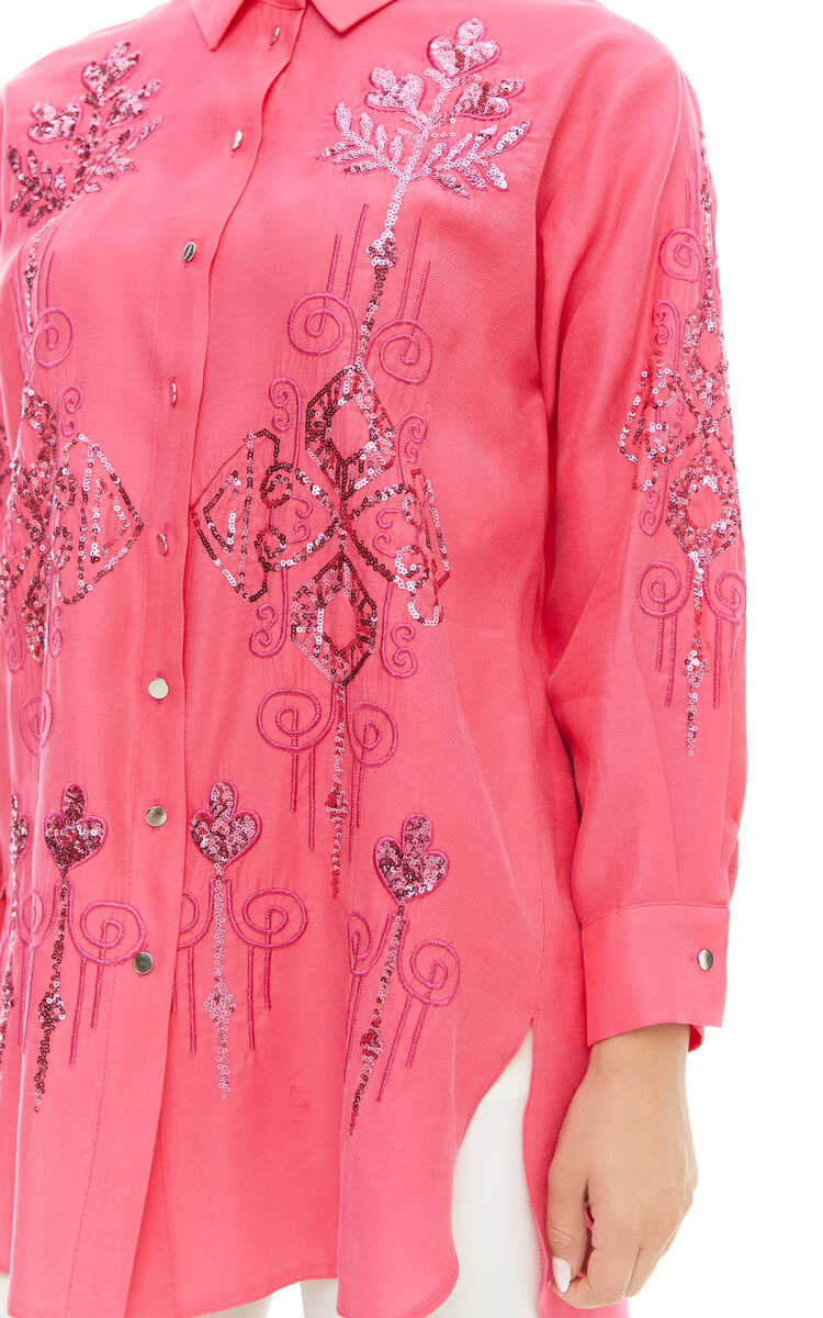 2424225 Payet Nakışlı Gömlek Yaka Tunik, Tesettür Giyim