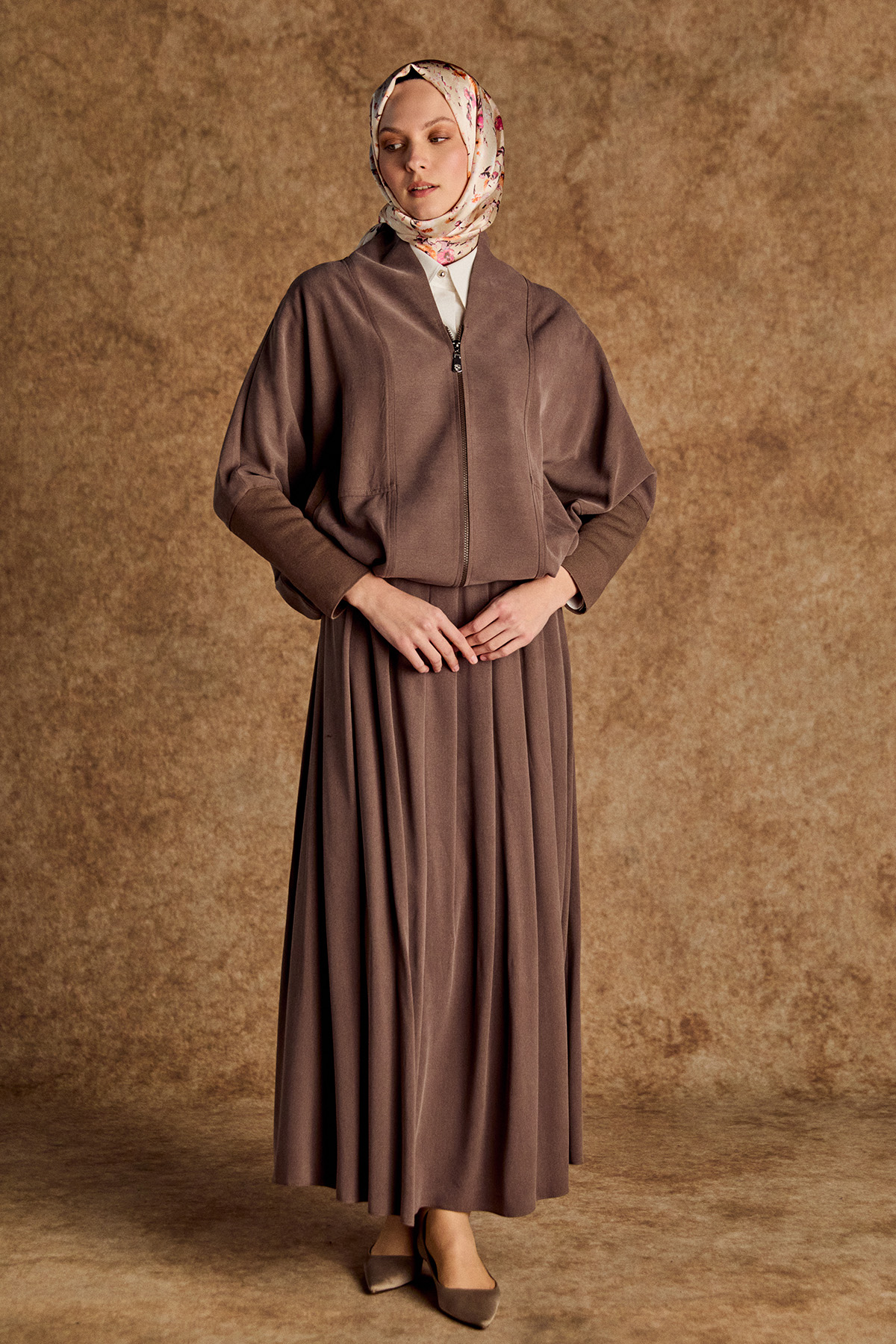 Stoper Detaylı Tunikli Pilikaşe Etek İkili Takım