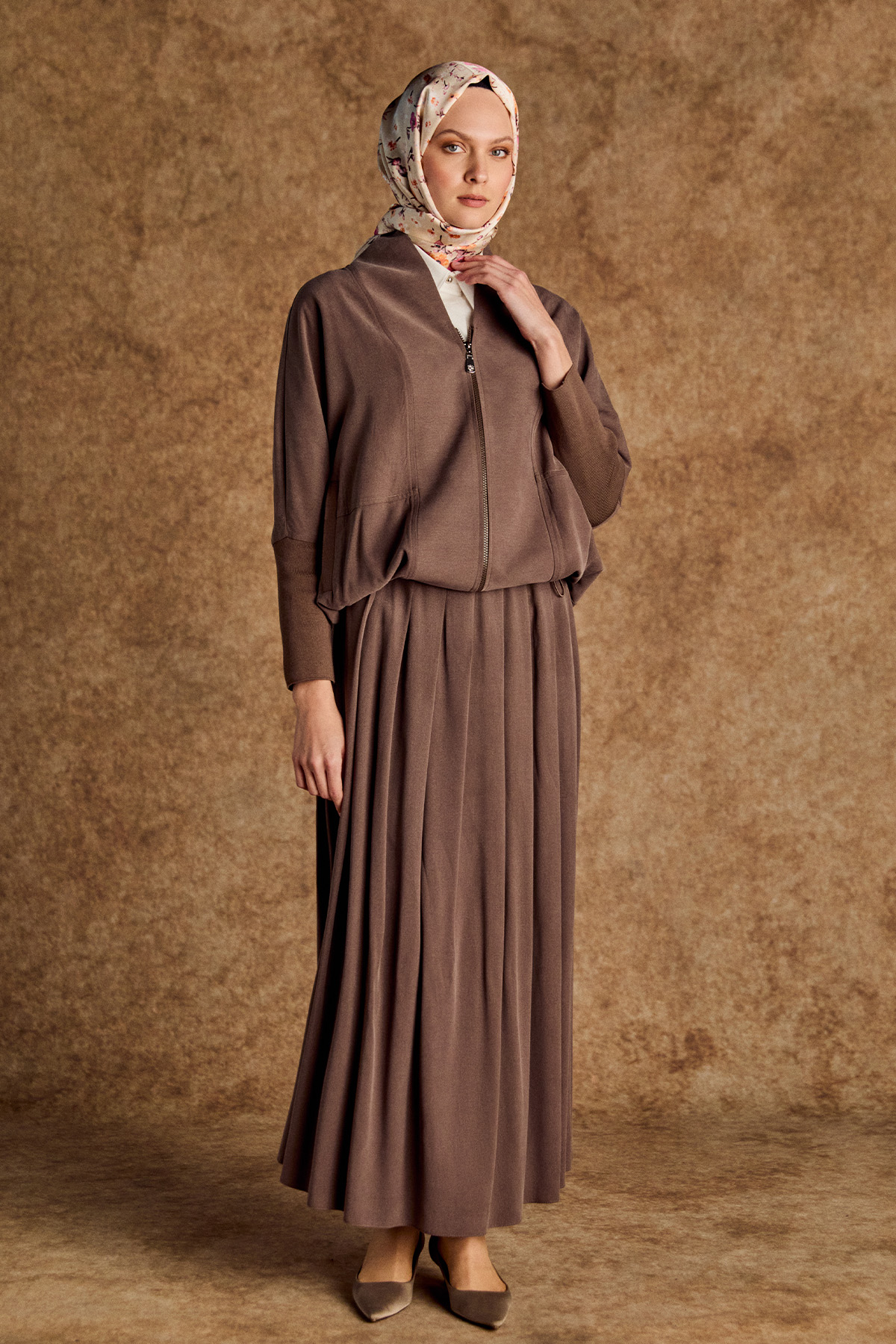 Stoper Detaylı Tunikli Pilikaşe Etek İkili Takım