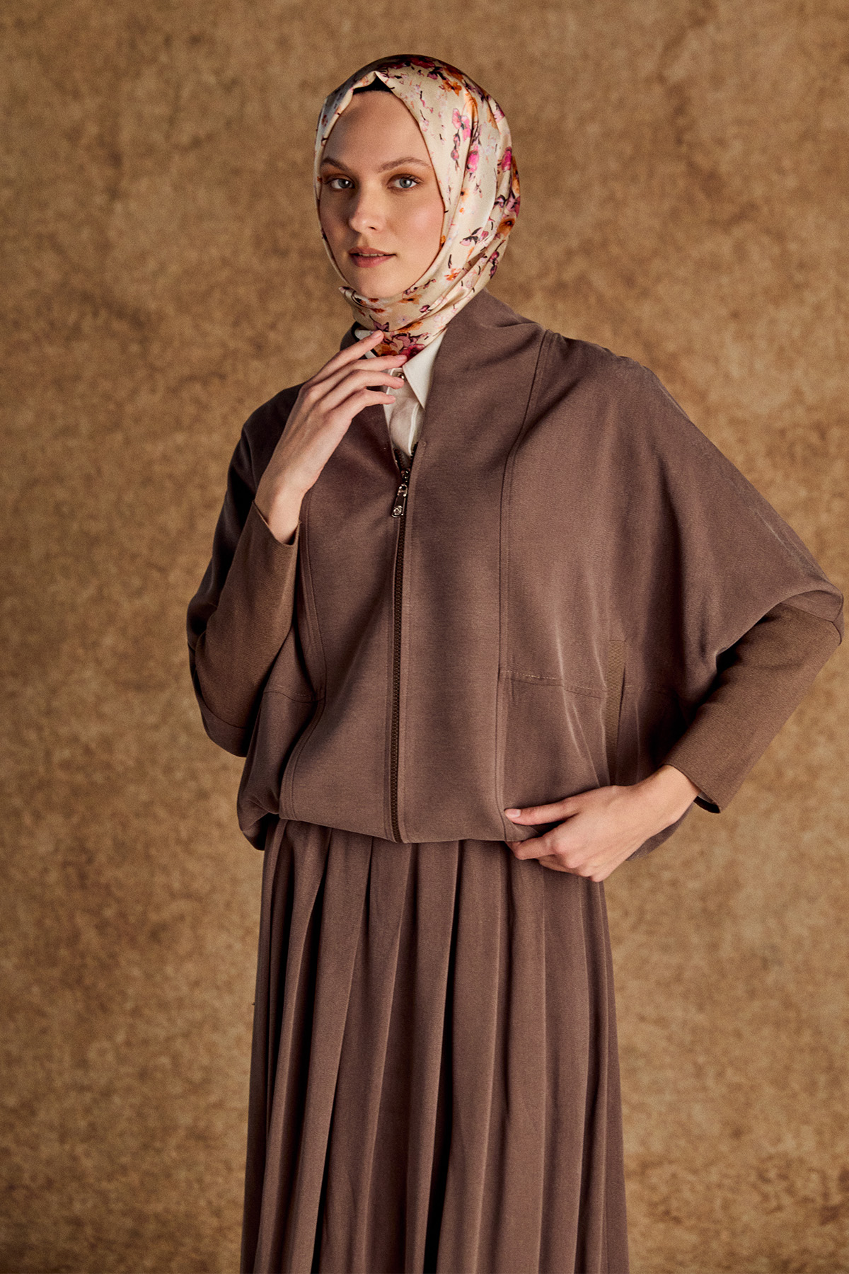 Stoper Detaylı Tunikli Pilikaşe Etek İkili Takım