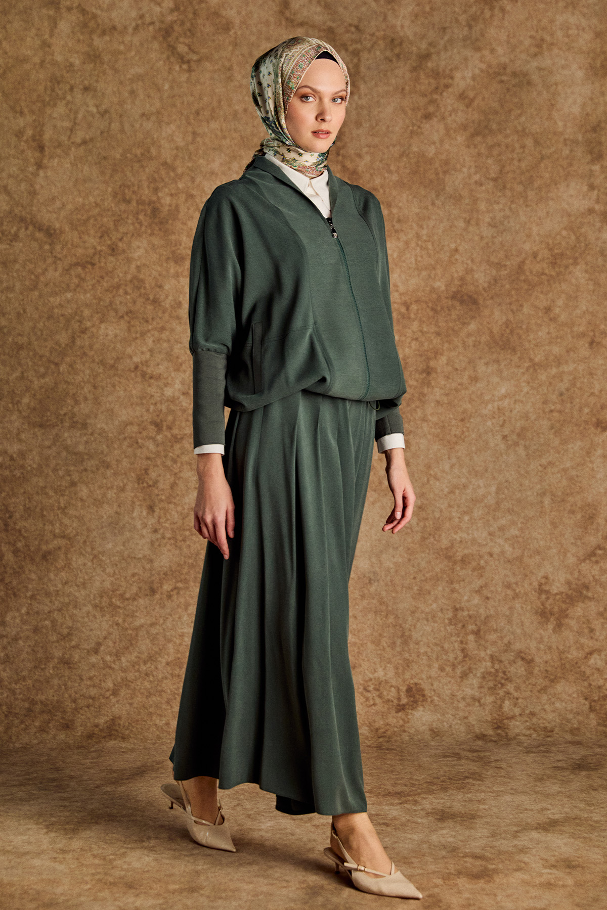 Stoper Detaylı Tunikli Pilikaşe Etek İkili Takım