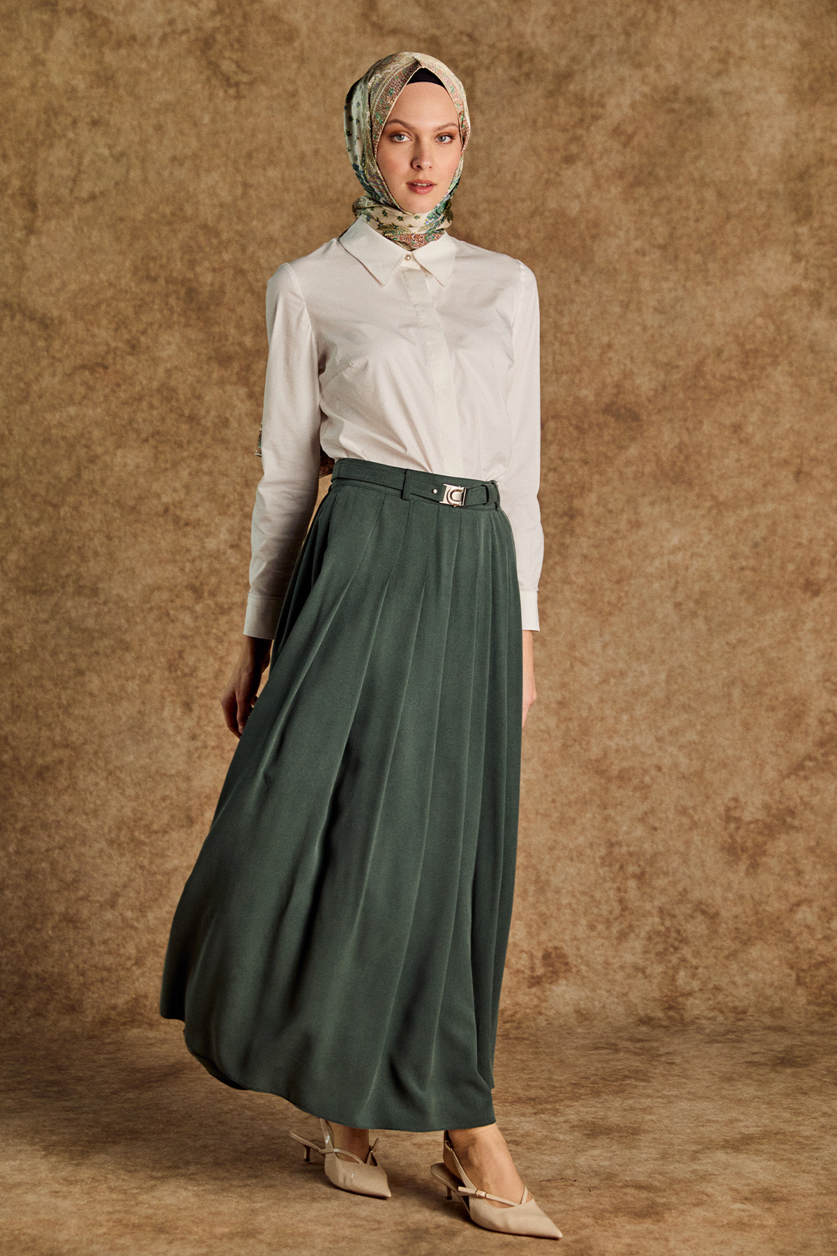 Stoper Detaylı Tunikli Pilikaşe Etek İkili Takım