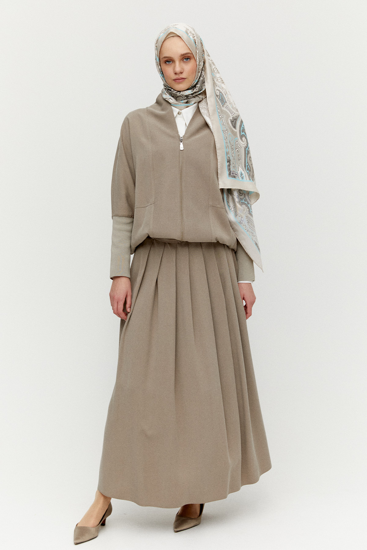 Stoper Detaylı Tunikli Pilikaşe Etek İkili Takım