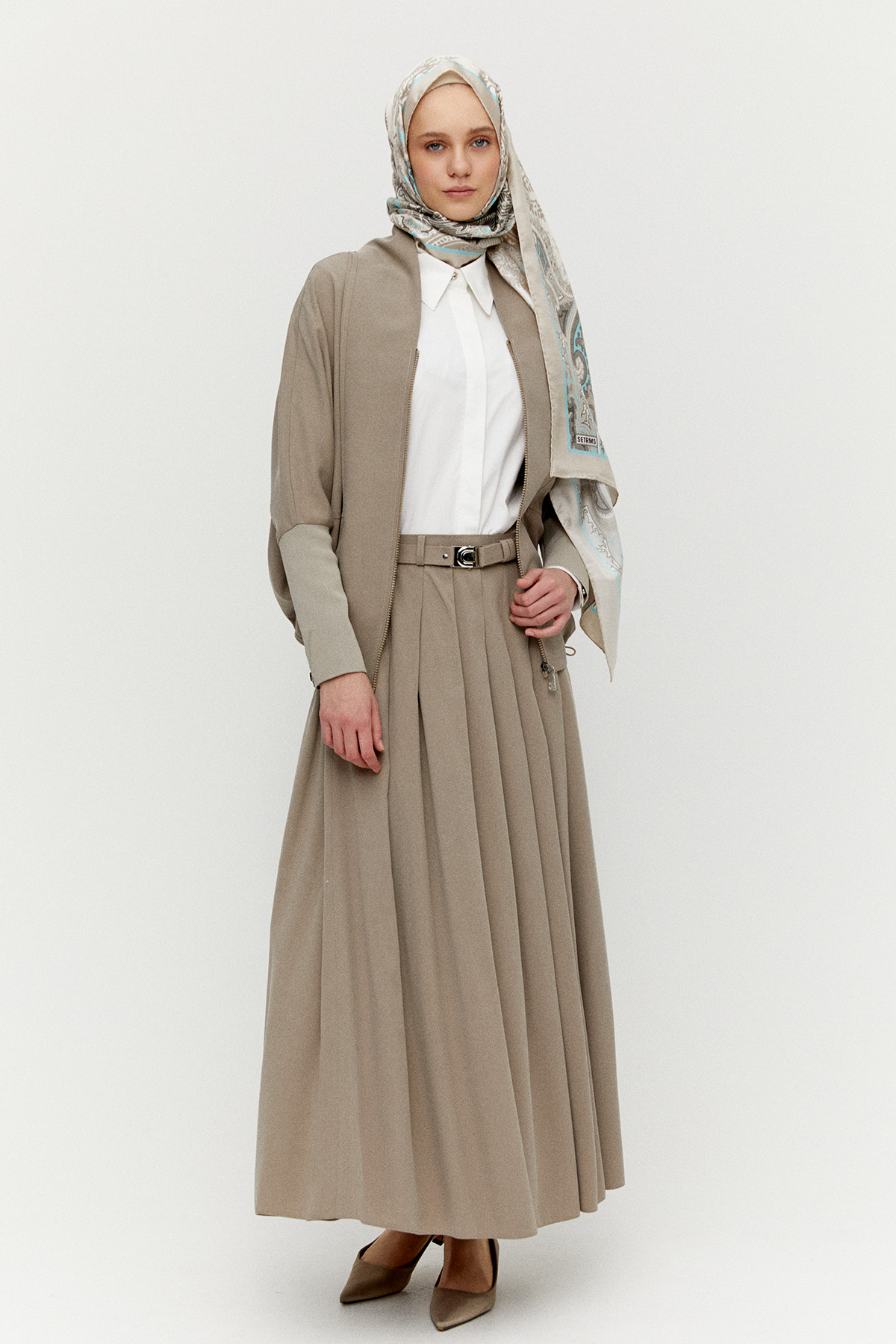 Stoper Detaylı Tunikli Pilikaşe Etek İkili Takım