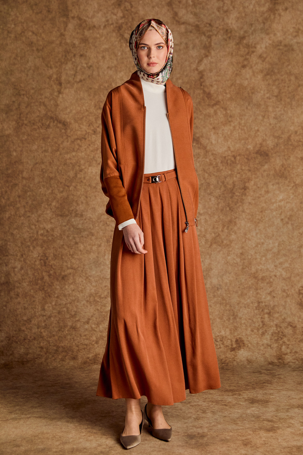 Stoper Detaylı Tunikli Pilikaşe Etek İkili Takım