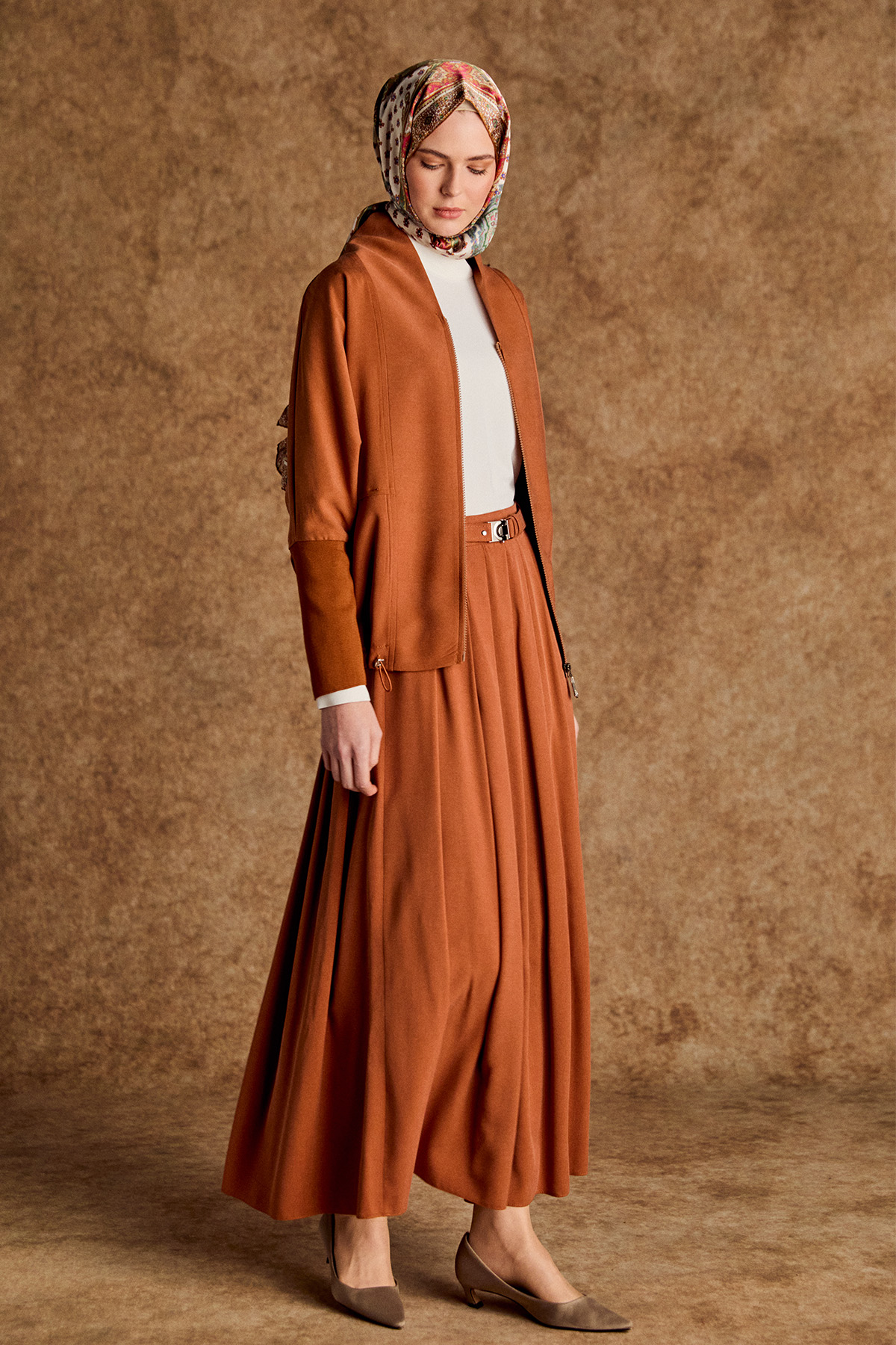 Stoper Detaylı Tunikli Pilikaşe Etek İkili Takım