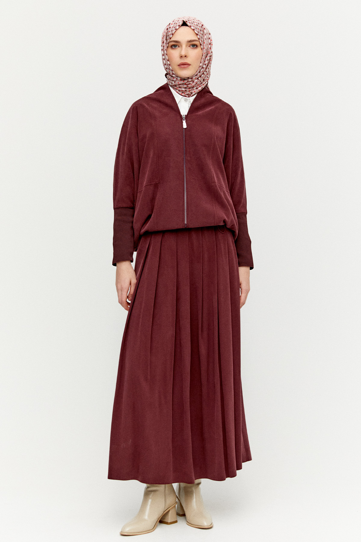 Stoper Detaylı Tunikli Pilikaşe Etek İkili Takım