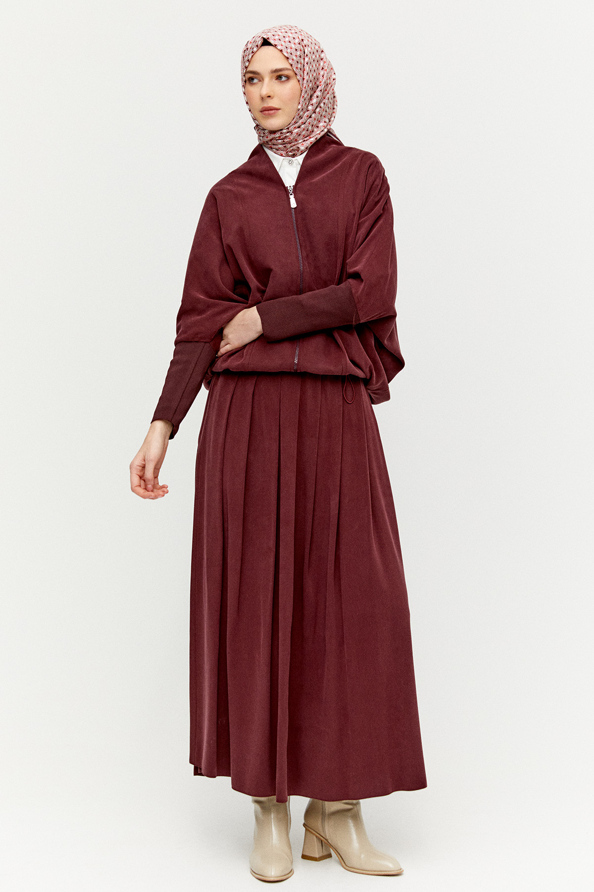 Stoper Detaylı Tunikli Pilikaşe Etek İkili Takım