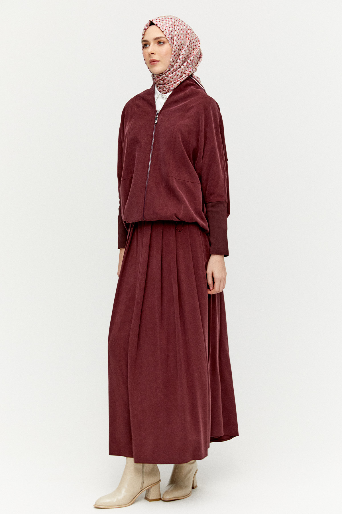 Stoper Detaylı Tunikli Pilikaşe Etek İkili Takım