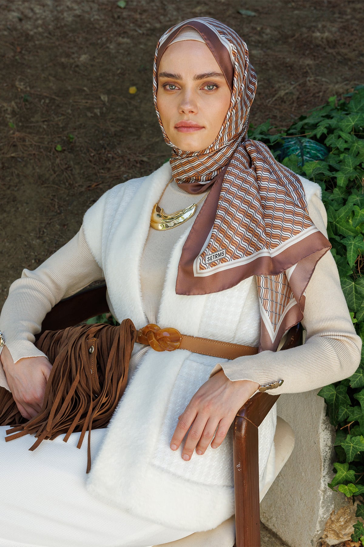 Geometrik Desenli İpek Şal, Tesettür Giyim