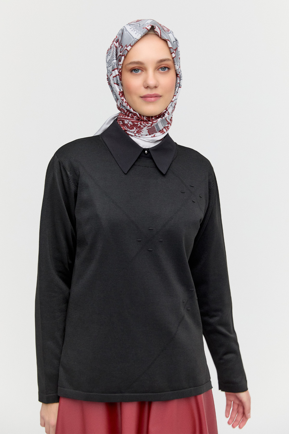 Parçalı Yırtmaçlı Triko Bluz