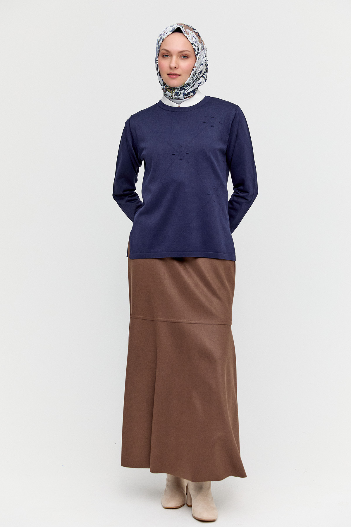 Parçalı Yırtmaçlı Triko Bluz