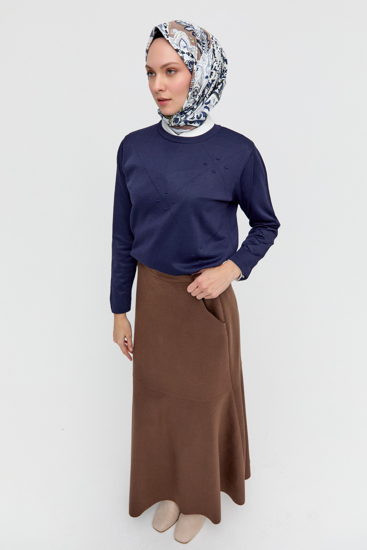 Parçalı Yırtmaçlı Triko Bluz