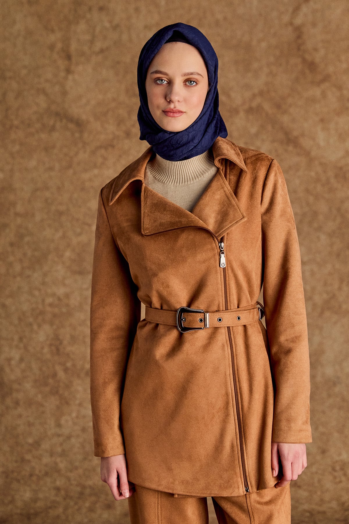 Kruvaze Süet Görünümlü Ceket, Tesettür Giyim