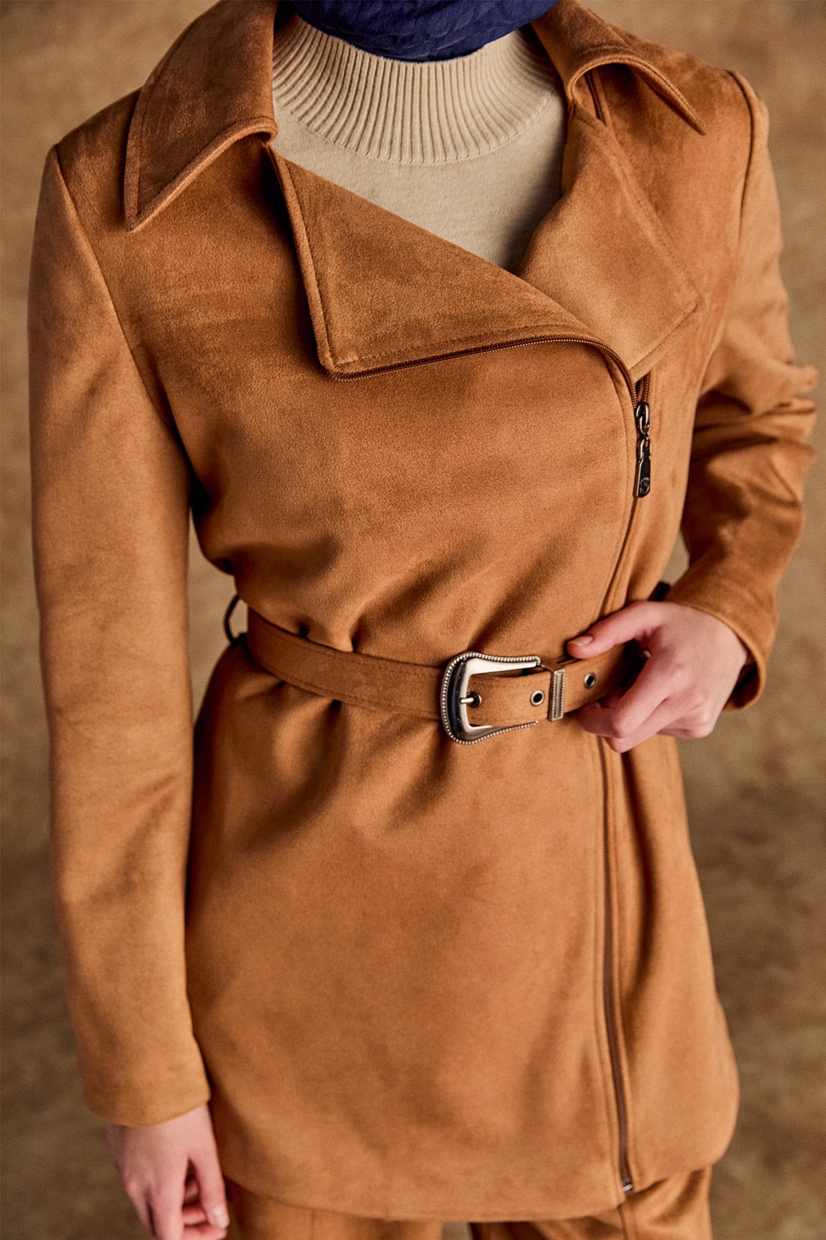 Kruvaze Süet Görünümlü Ceket, Tesettür Giyim