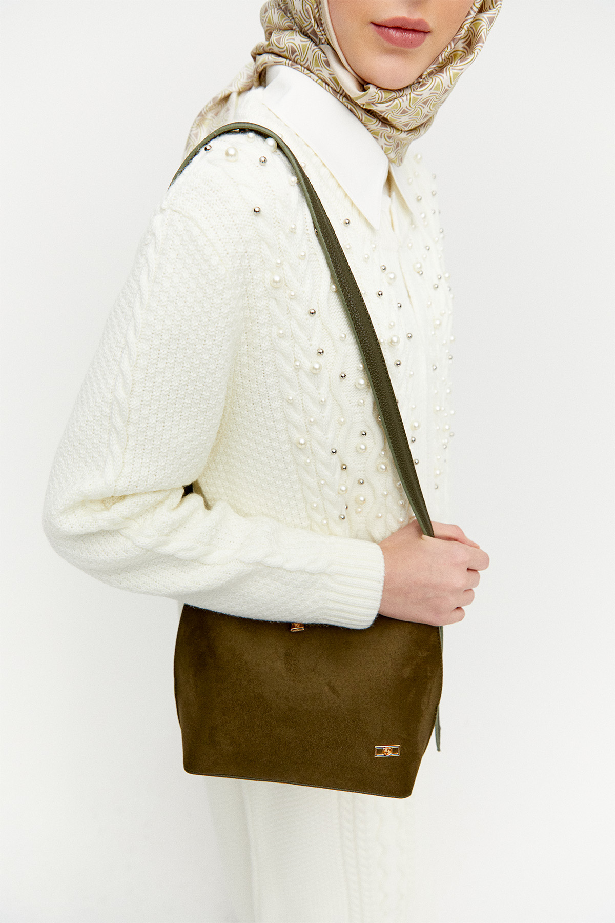 Süet Görünümlü Omuz Çantası, Tesettür Giyim