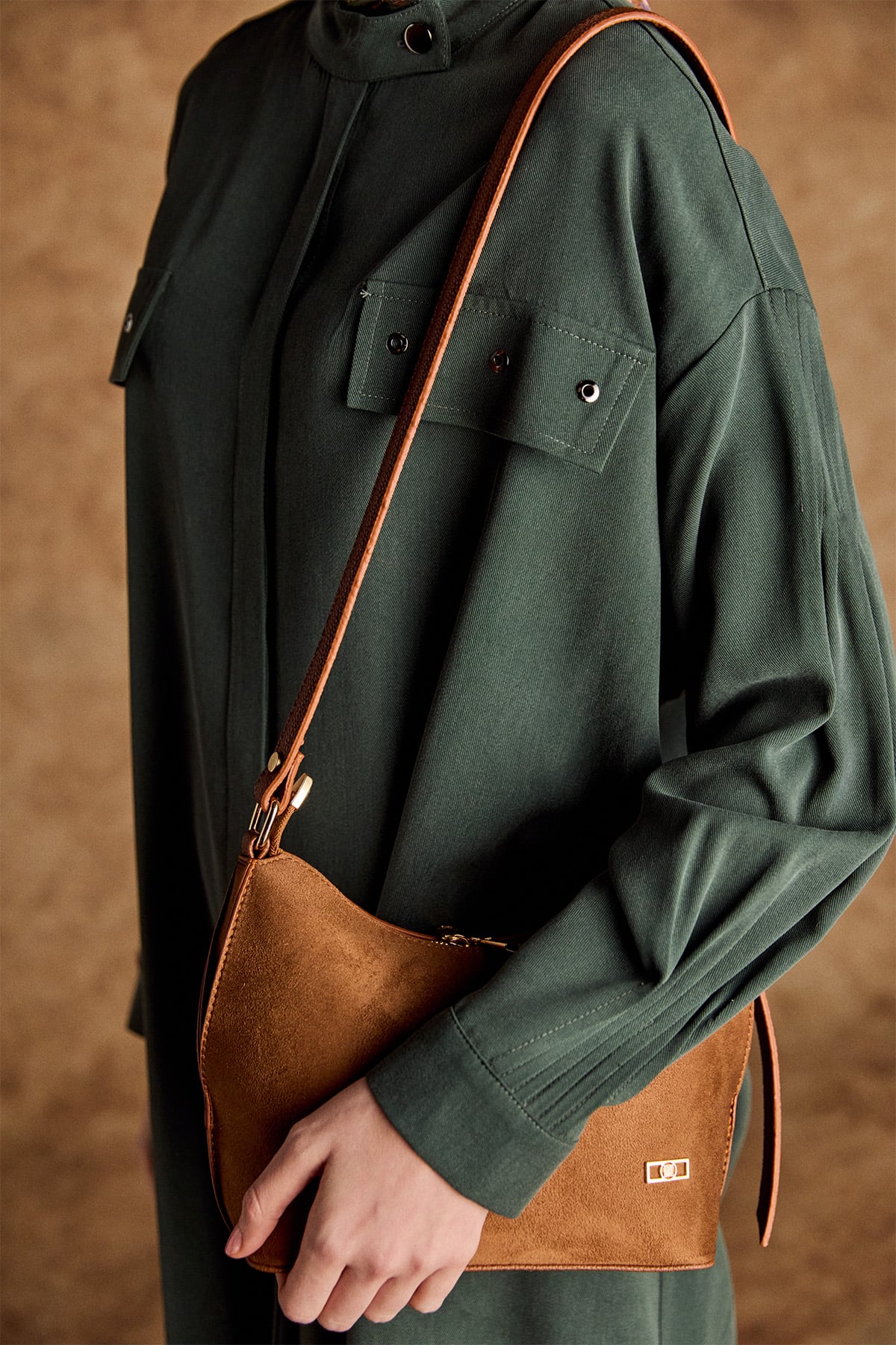 Süet Görünümlü Omuz Çantası, Tesettür Giyim