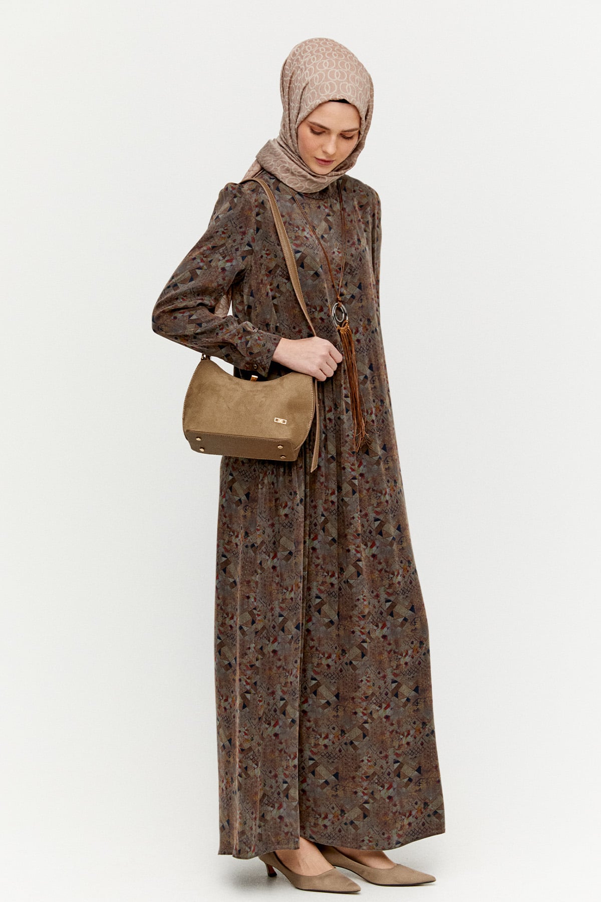 Süet Görünümlü Omuz Çantası, Tesettür Giyim