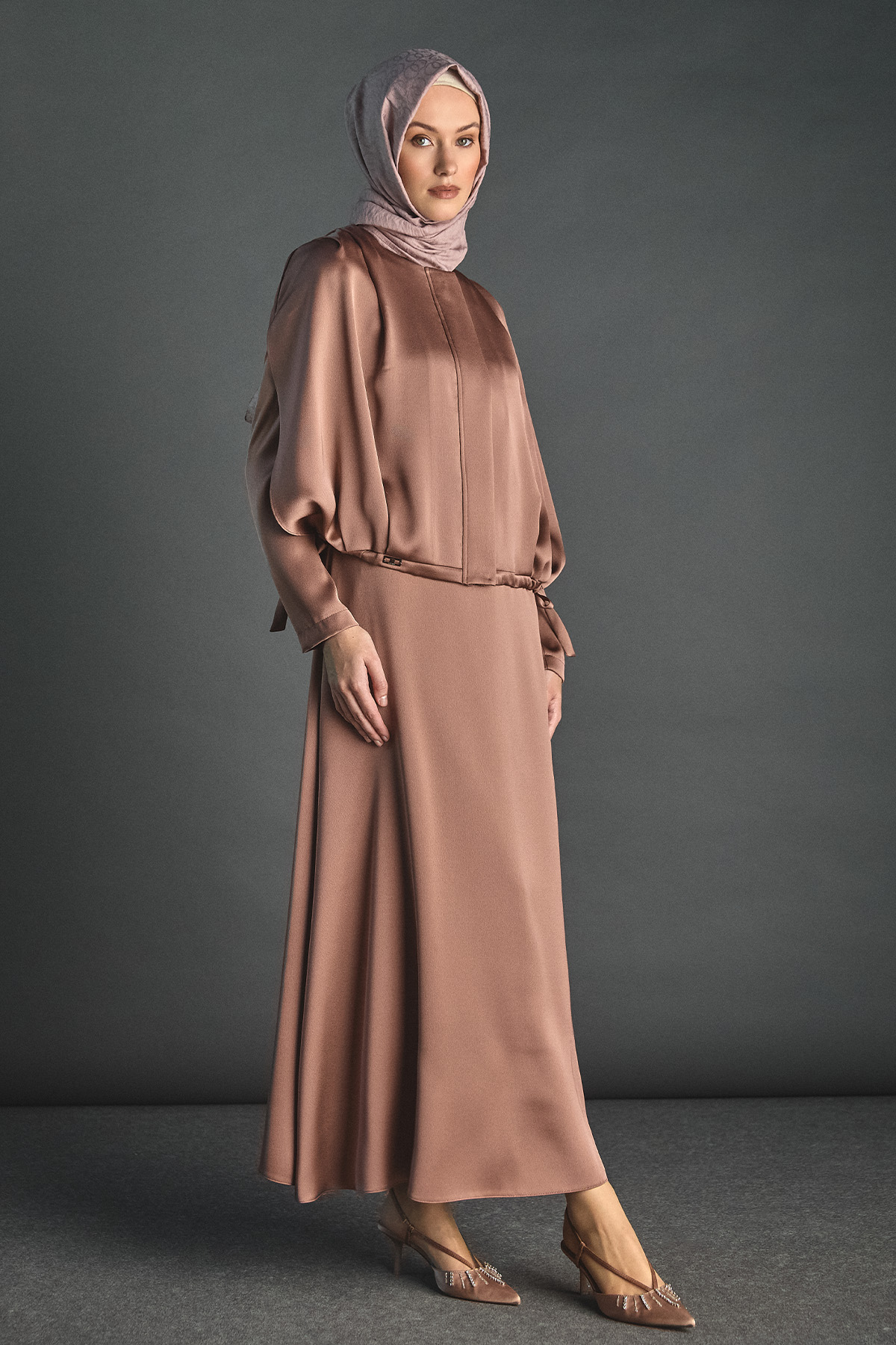 Yelekli Elbise Saten İkili Takım