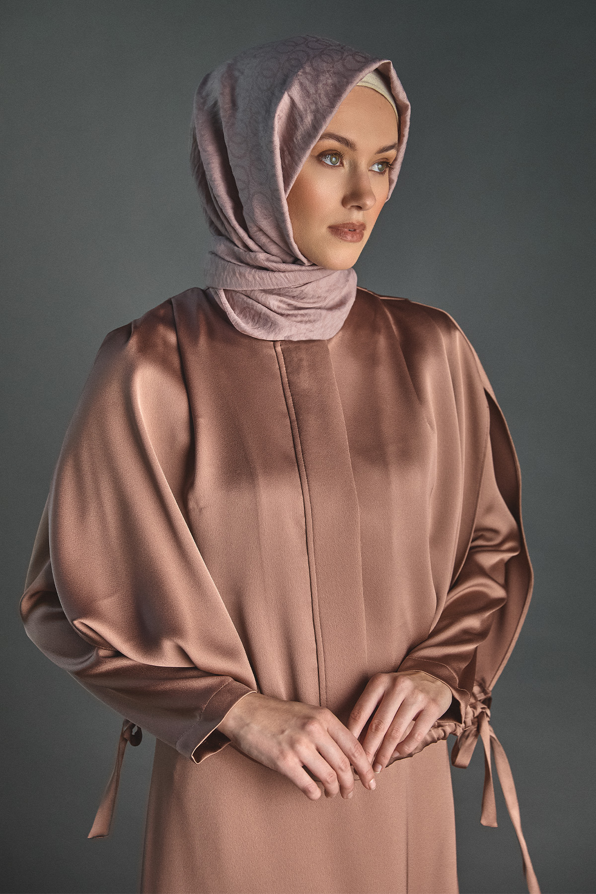 Yelekli Elbise Saten İkili Takım