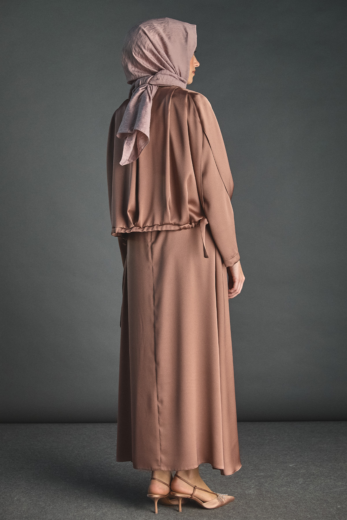 Yelekli Elbise Saten İkili Takım