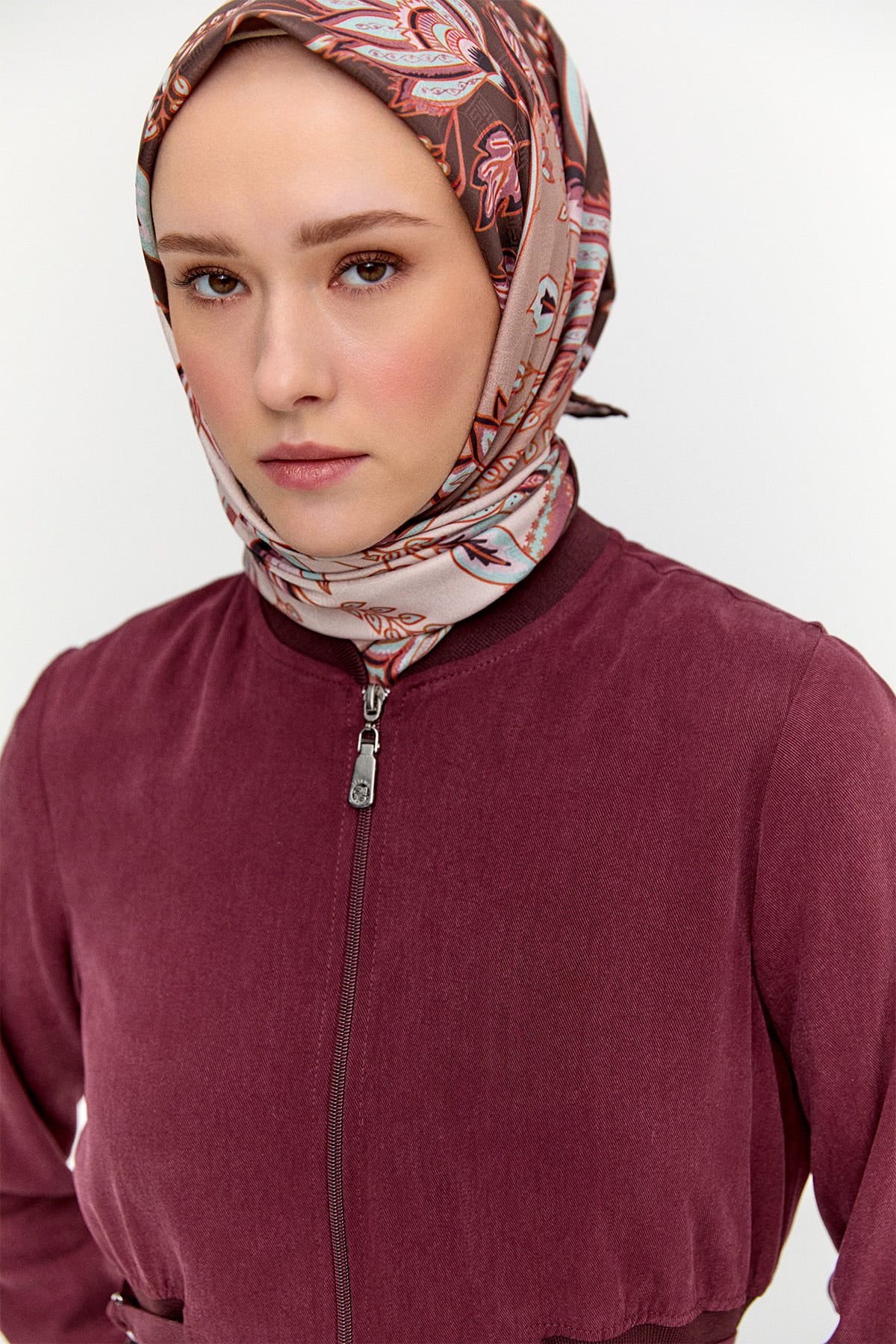 Kemerli Bomber Yakalı Lyocell Elbise, Tesettür Giyim