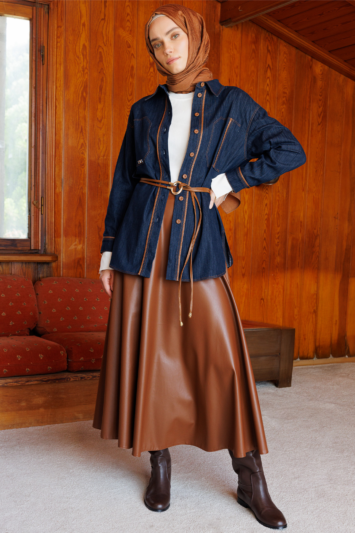 Suni Deri Kloş Etek