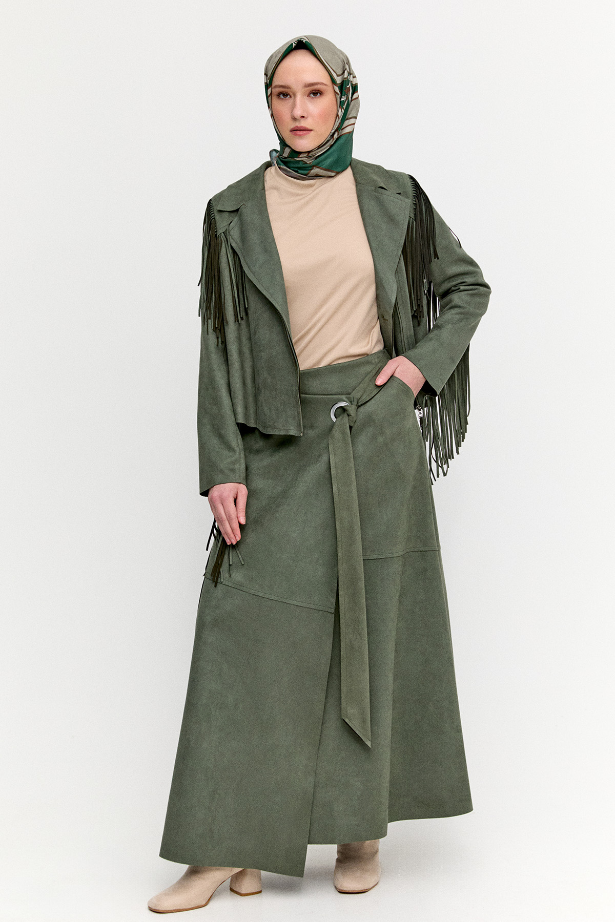 Süet Görünümlü Anvelop Etek, Tesettür Giyim