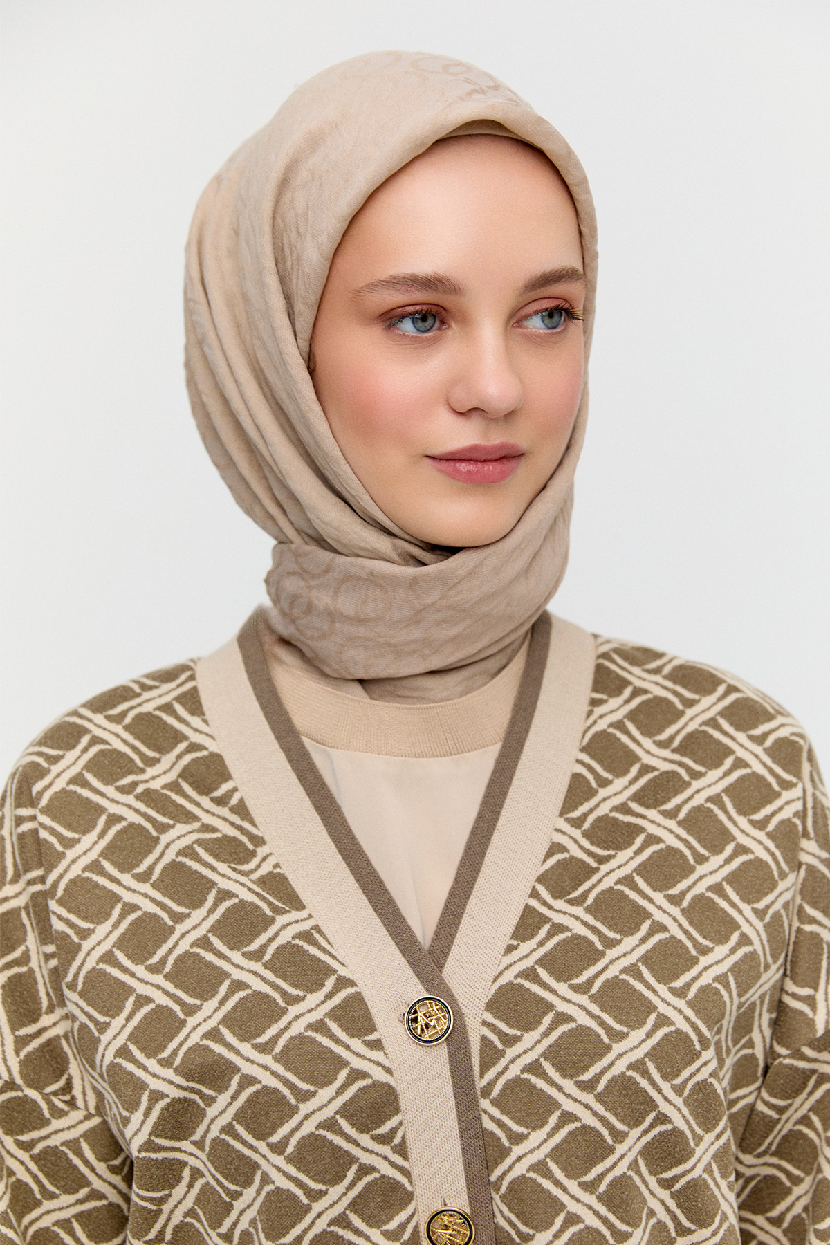 V Yaka Desenli Hırka