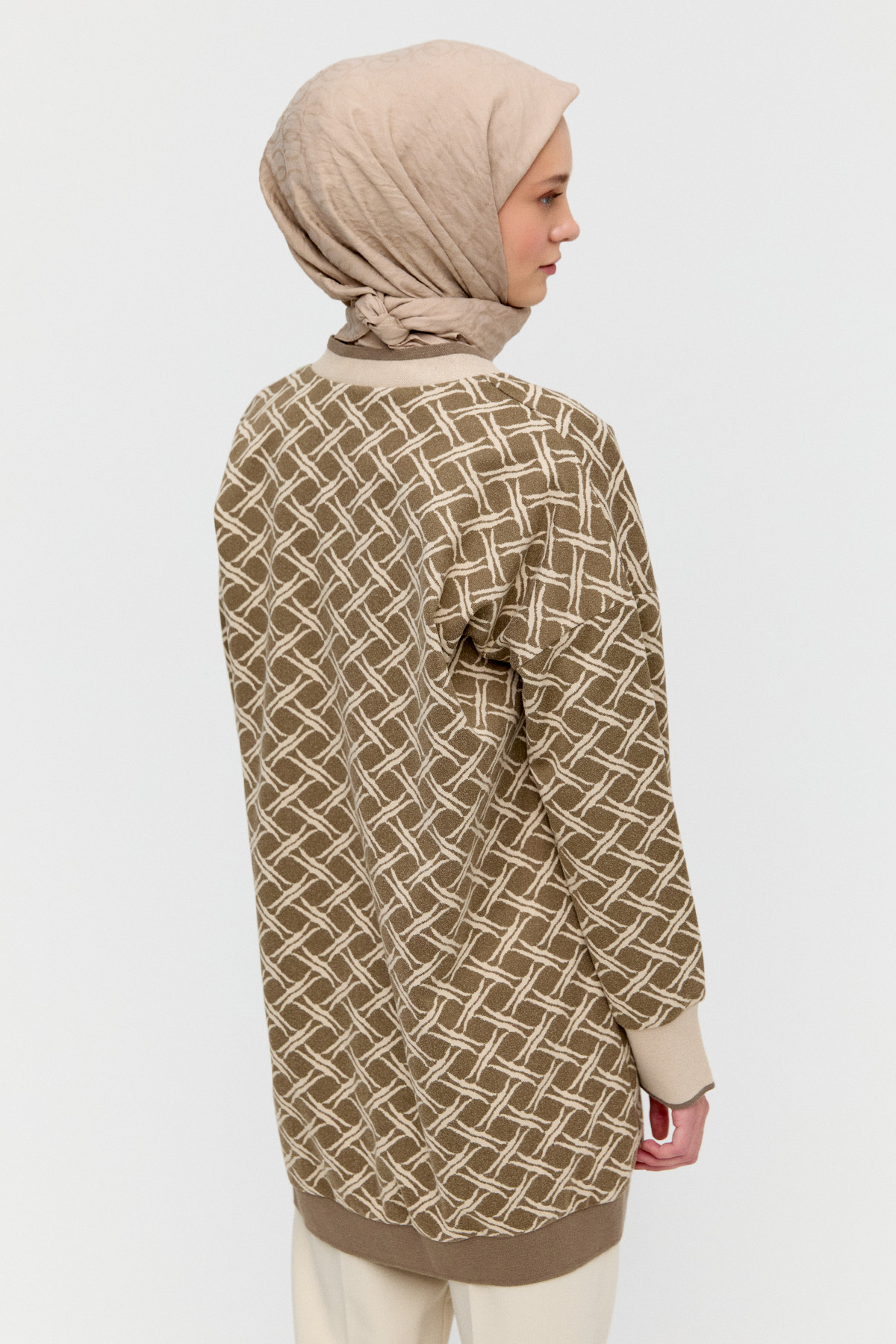 V Yaka Desenli Hırka