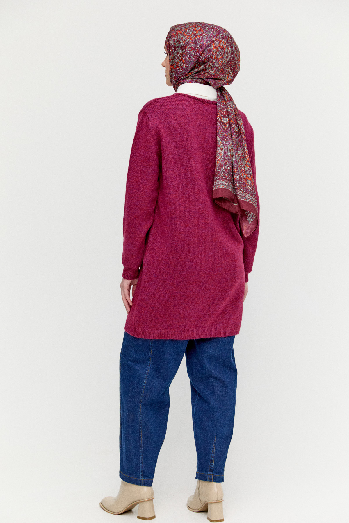 Yuvarlak Yakalı Düğmeli Triko Hırka, Tesettür Giyim