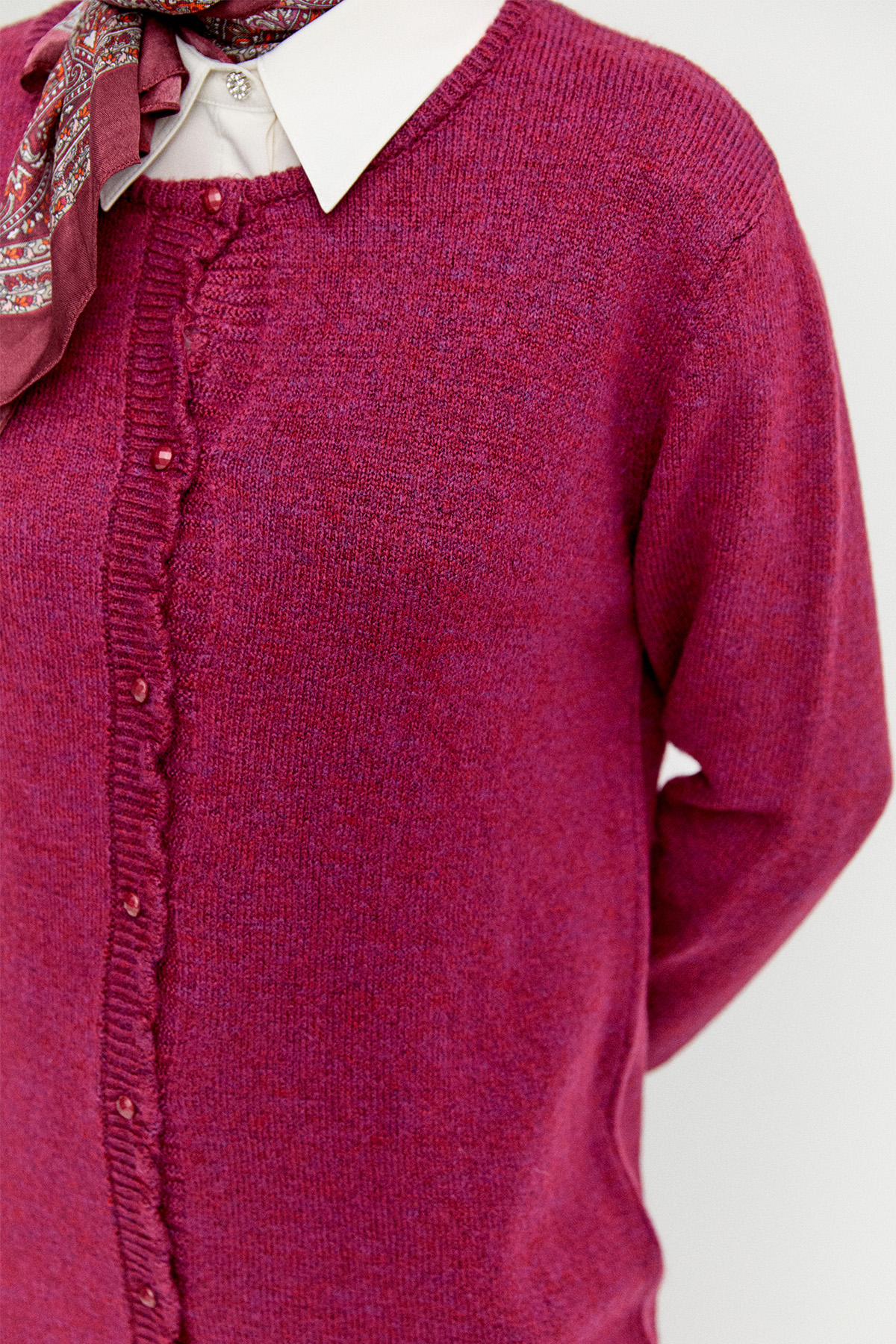 Yuvarlak Yakalı Düğmeli Triko Hırka, Tesettür Giyim