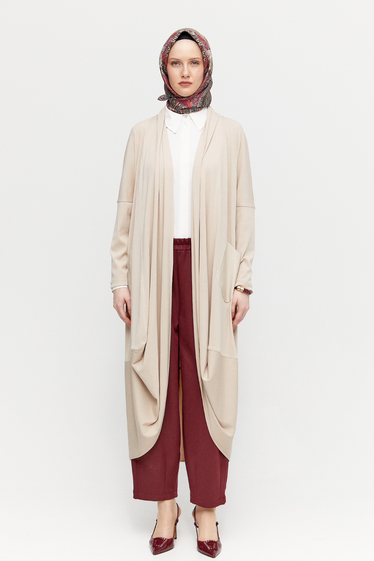 Deri Kombinli Oversize Hırka