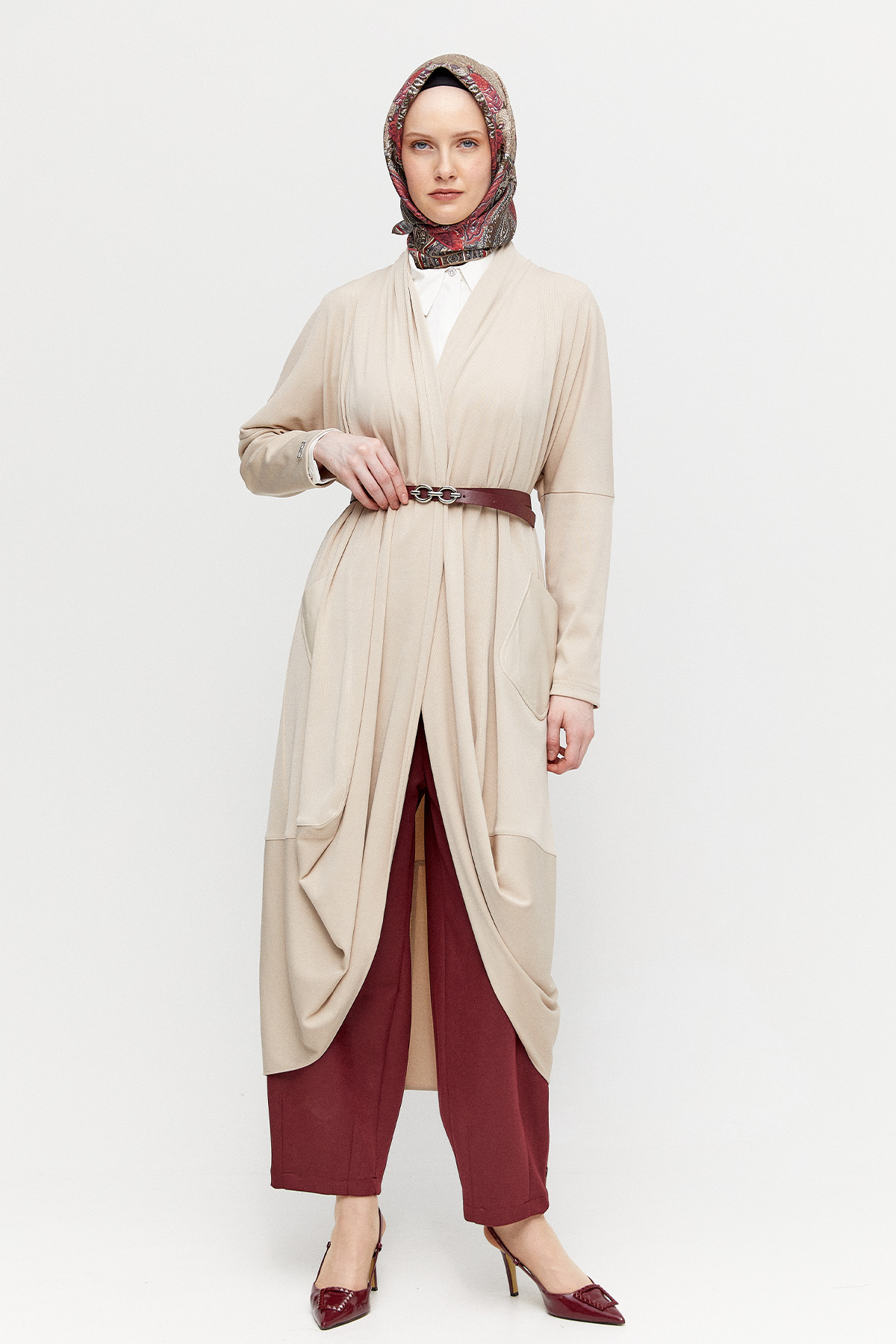 Deri Kombinli Oversize Hırka