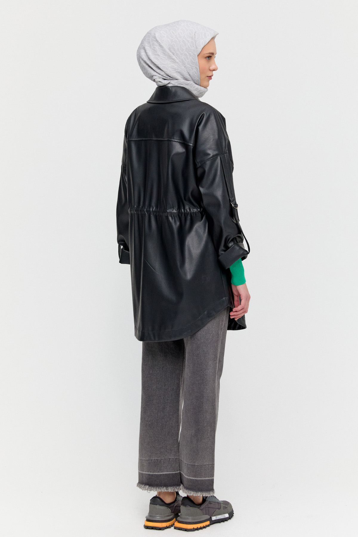 Taş Şeritli Suni Deri Ceket