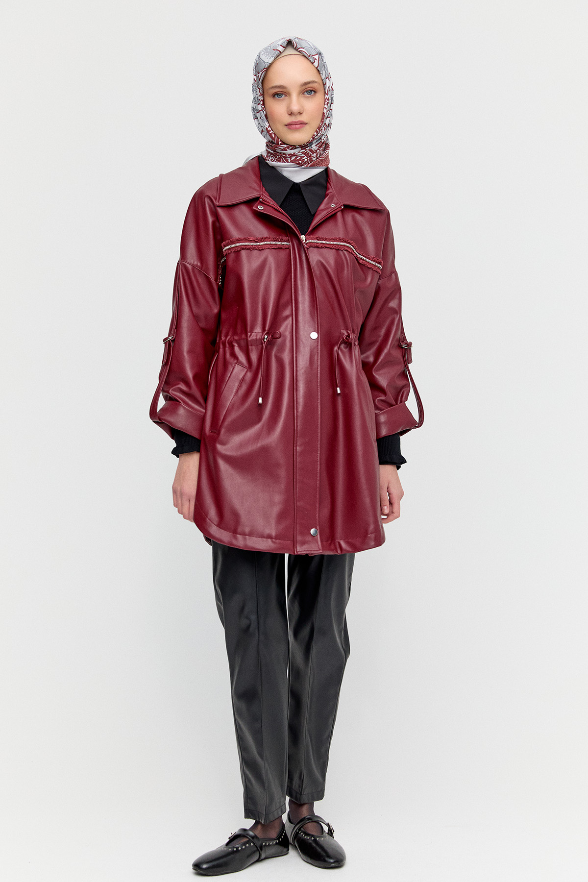 Taş Şeritli Suni Deri Ceket