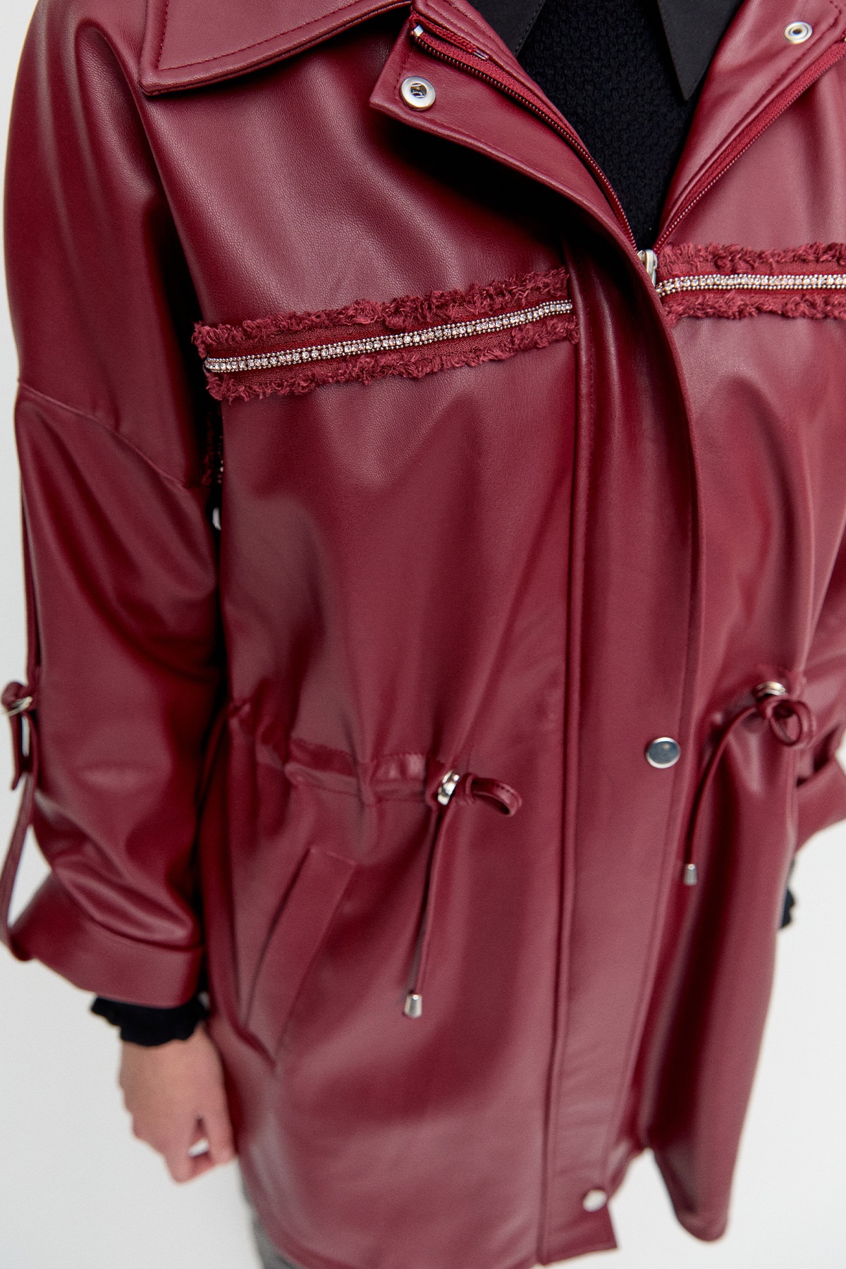 Taş Şeritli Suni Deri Ceket