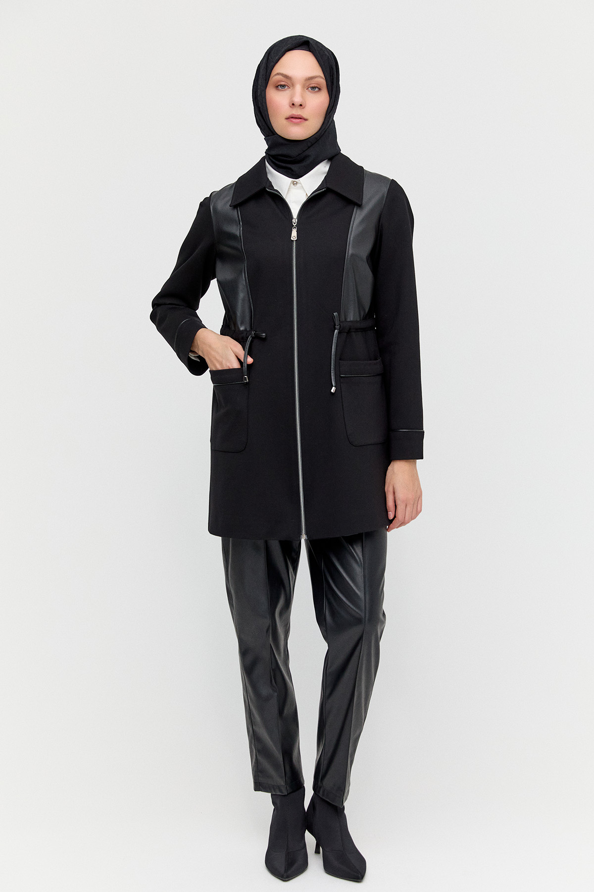 Deri Kombinli Kuşaklı Kap