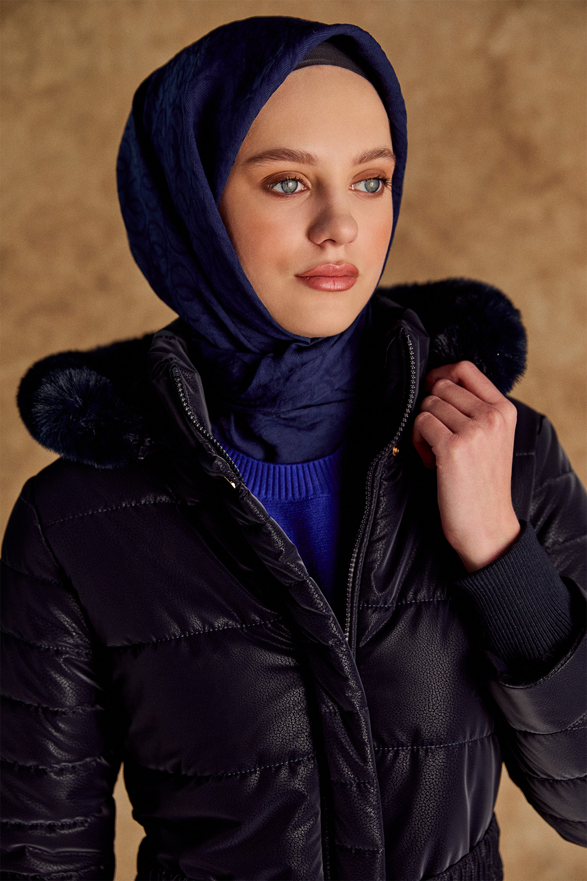 Suni Kürk Kapüşonlu Kapitone Kaban