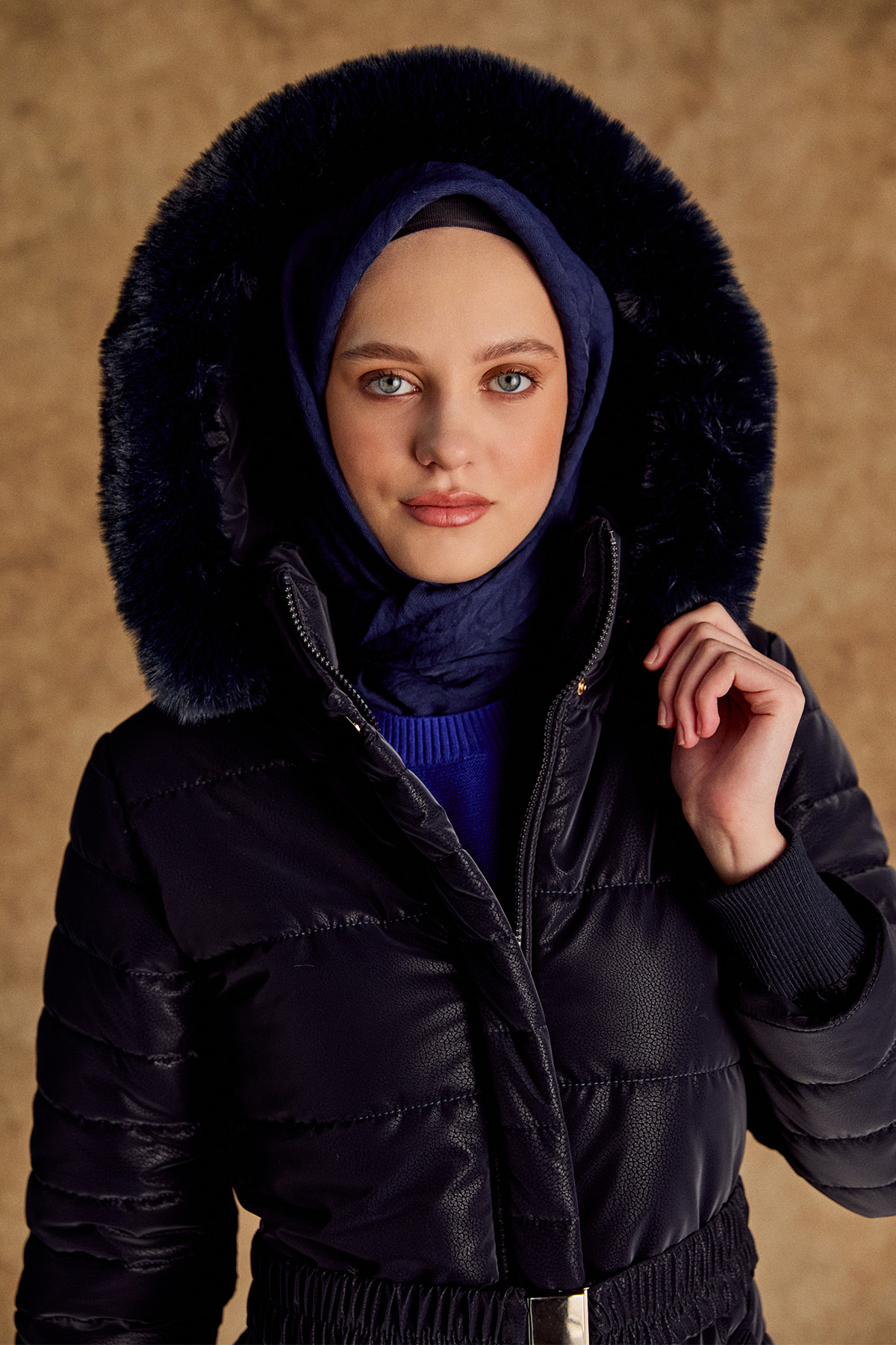 Suni Kürk Kapüşonlu Kapitone Kaban