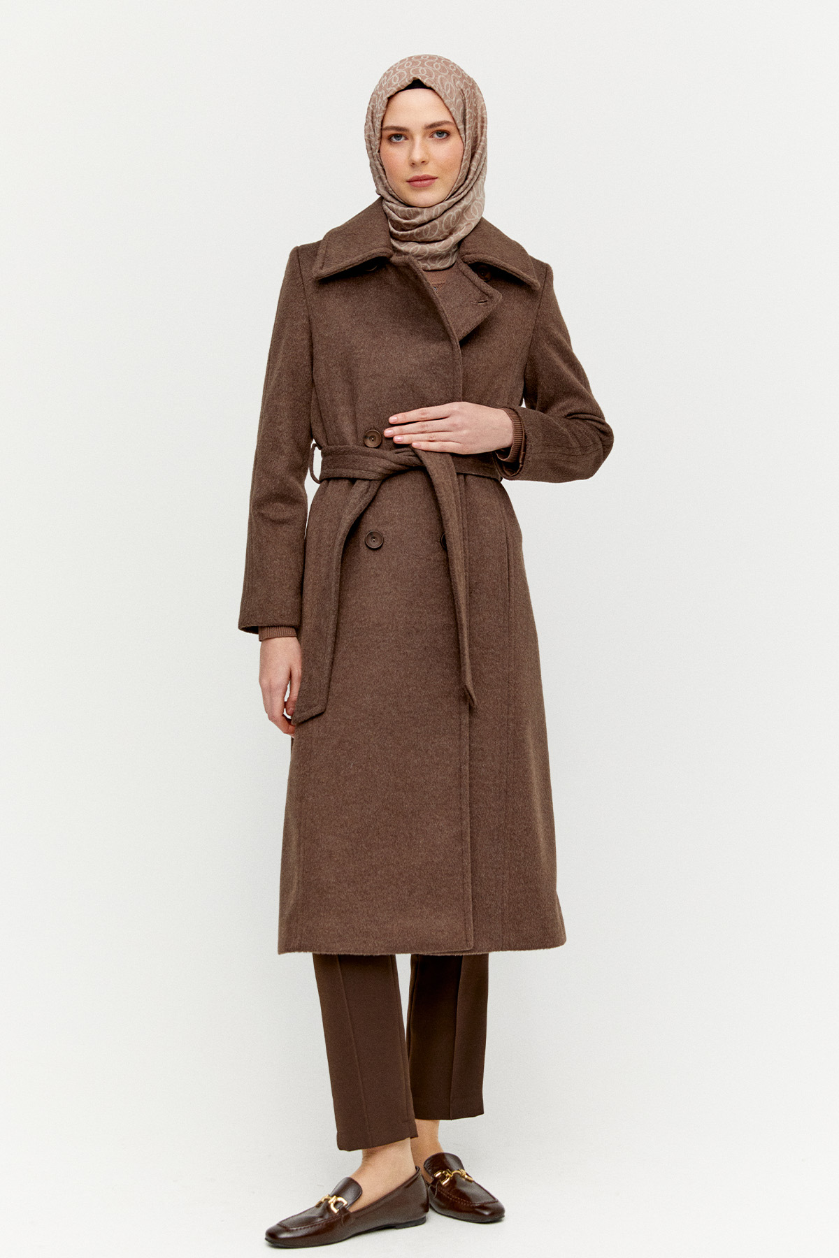 Kuşaklı Kruvaze Kaşe Kaban