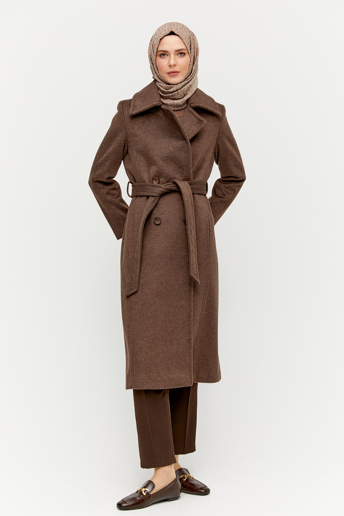 Kuşaklı Kruvaze Kaşe Kaban