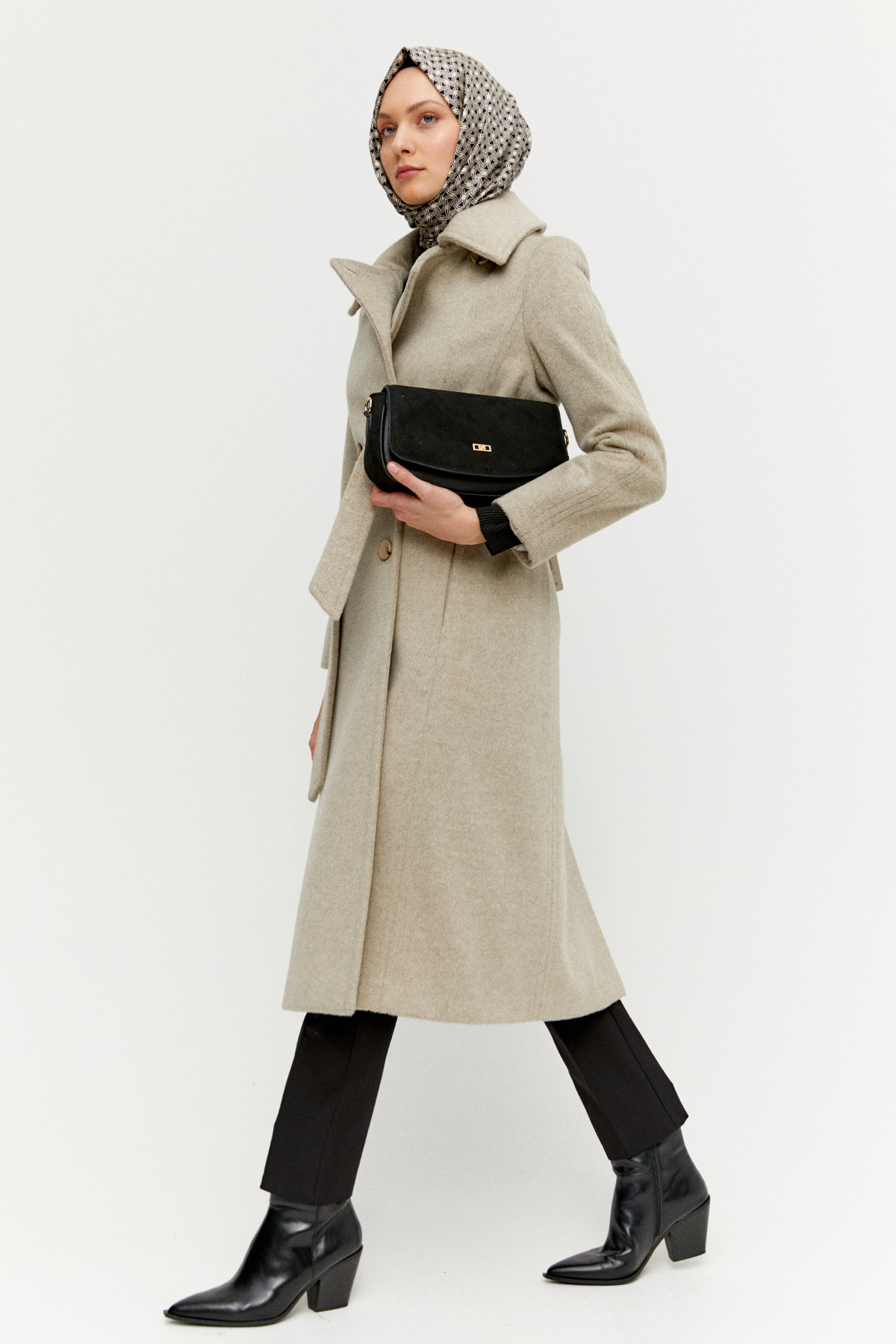 Kuşaklı Kruvaze Kaşe Kaban