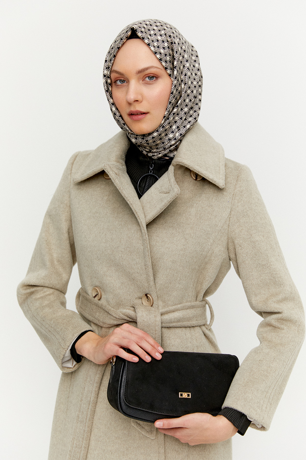 Kuşaklı Kruvaze Kaşe Kaban