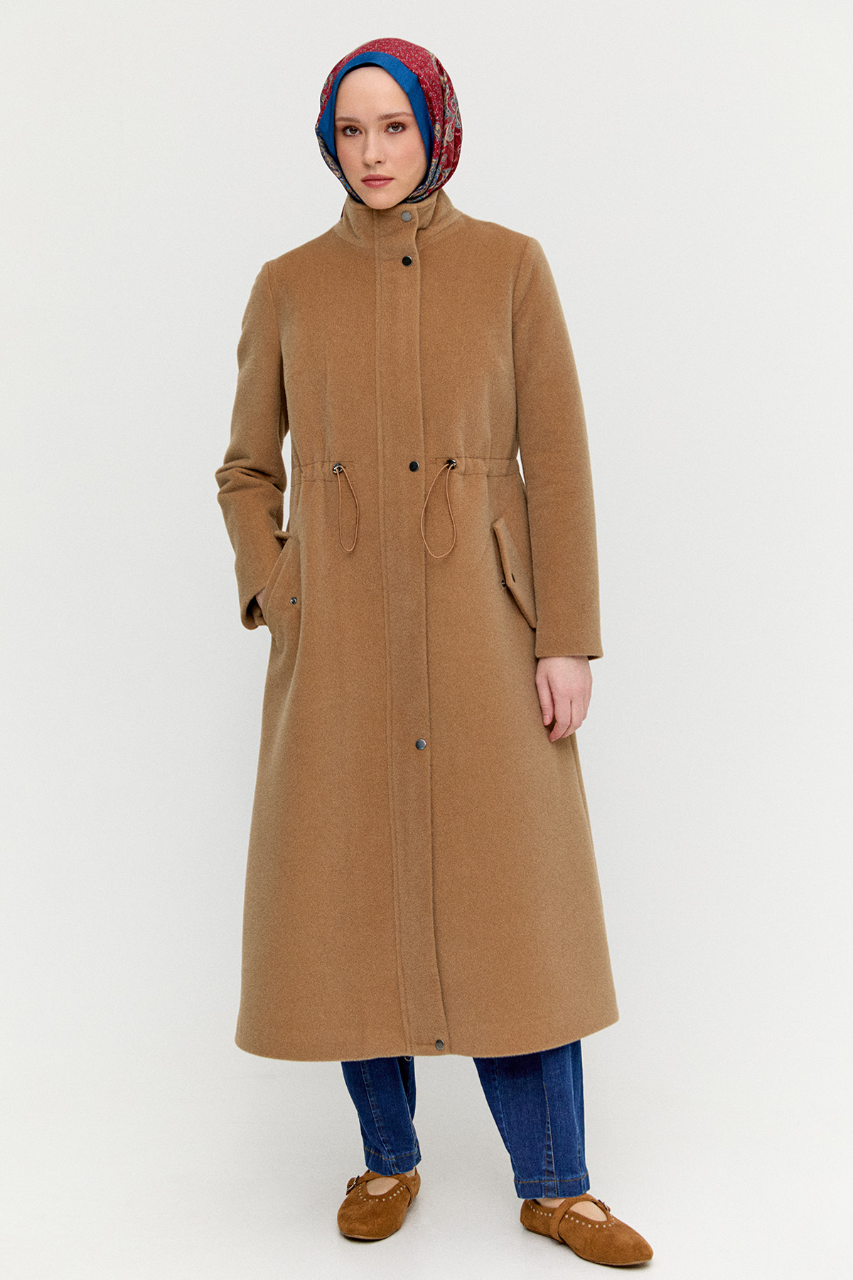 Stoperli Fermuarlı Kaşe Kaban, Tesettür Giyim